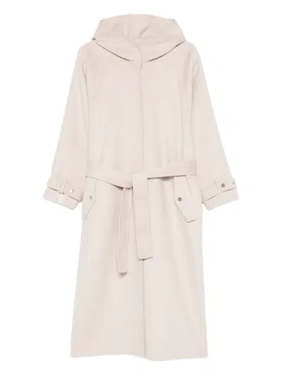 Pinko Hooded Belted Coat In Neutral