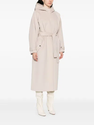 Pinko Hooded Belted Coat In Neutral