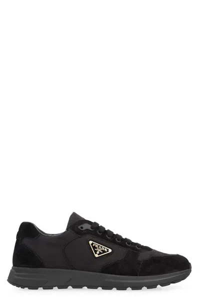 Prada Prax 01 Re-nylon And Brushed Leather Sneakers In Black