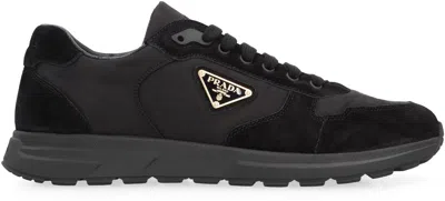 Prada Prax 01 Re-nylon And Brushed Leather Sneakers In Black