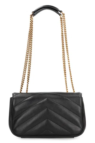 Saint Laurent Small Leather Crossbody Bag With Chevron Pattern In Black