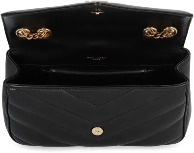 Saint Laurent Small Leather Crossbody Bag With Chevron Pattern In Black