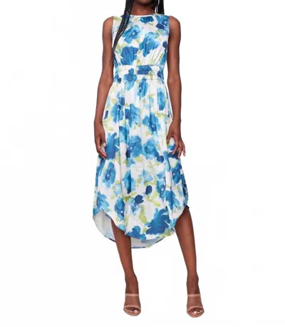 Charlie B Printed Sleeveless Flowy Satin Dress In Lime In Green