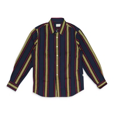 Aimé Leon Dore Navy/white Printed Stripe Button-down Shirt In Blue