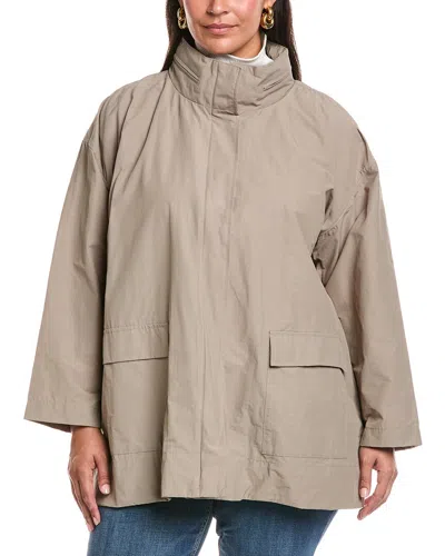 Eileen Fisher Plus Stand Collar Coat In Gray