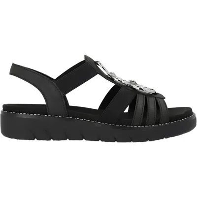 Remonte Women's Synthetic Heel Strap Sandals In Black/black In Black