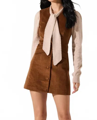 Astr The Label Gisselle Mixes Media Long Sleeve Corduroy Minidress In Brown