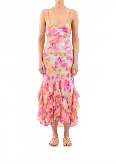 Le Superbe Frida Floral Ruffled Slip Dress In Pink