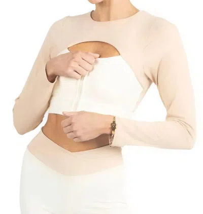 Akalia Alisha Color Block Activewear Long Sleeve Top In Beige In Multi