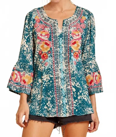 Andree By Unit South Beach Embroidered Top In Teal In Blue
