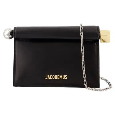 Jacquemus La Pochette Rond Carre Leather Clutch In Black