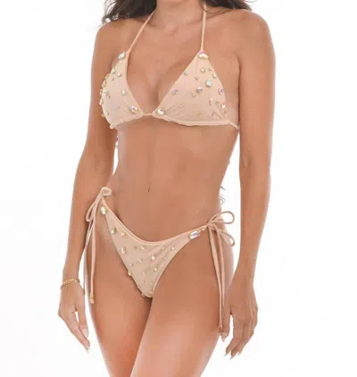 Steffany Milano Sequined Swimsuit With Chains And Embellishments In Beige In Neutral