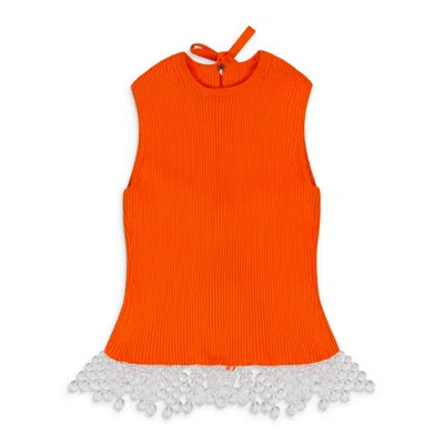 Opening Ceremony Orange Beaded Open Back Knit Blouse In Orange