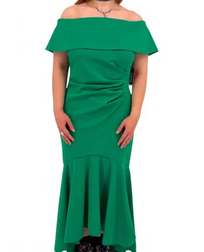 Marina Women's Off Shoulder Hi Lo Gown In Green In Green
