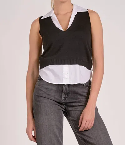 Elan V-neck Layered Sweater In Black In Multi