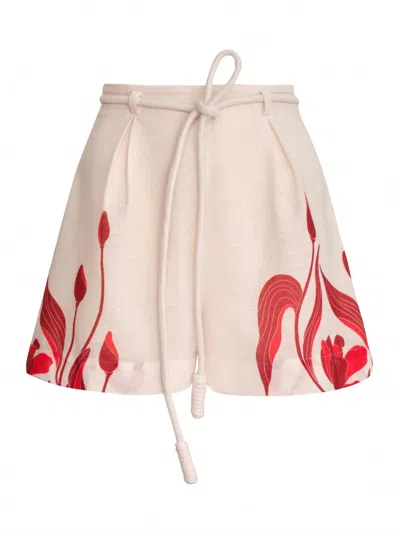 Andres Otalora Viento Y Flores Belted Linen Shorts In Neutral