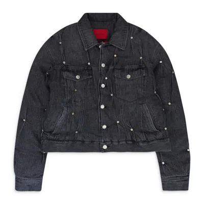 Kusikohc Padded Multi Rivet Denim Jacket In Black