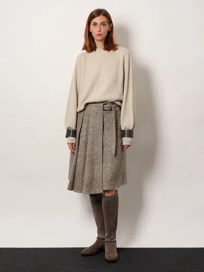 Brunello Cucinelli Women Virgin Wool And Silk Midi Skirt In Multi
