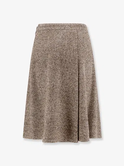 Brunello Cucinelli Women Virgin Wool And Silk Midi Skirt In Multi