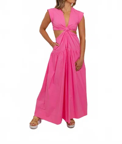 Karlie Solid Poplin Knot Cut-out Maxi Dress In Hot Pink In Pink