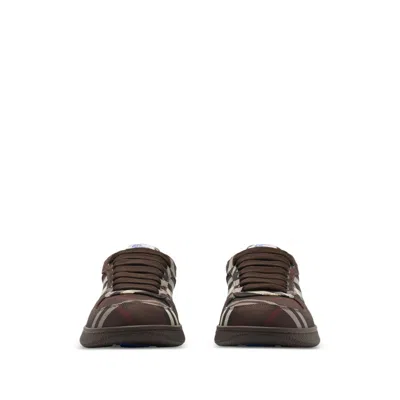 Burberry Check-pattern Lace-up Sneakers In Brown