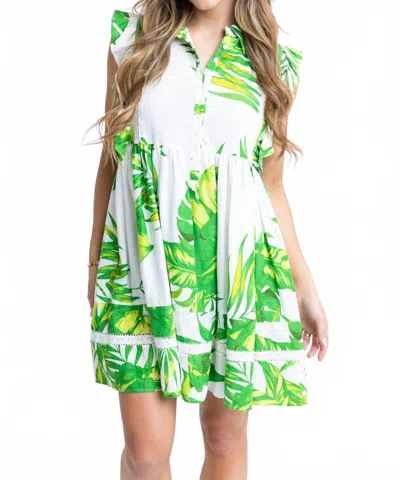 Karlie Palm Leaf Tier Dress In Green In Multi