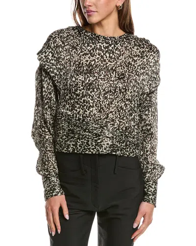 Iro Rusko Ruffled Leopard-print Silk-crepon Blouse In Black
