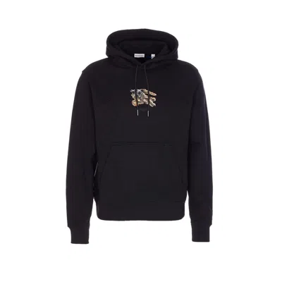 Burberry Hoodie With Front Pocket And Ribbed Cuffs In Blue