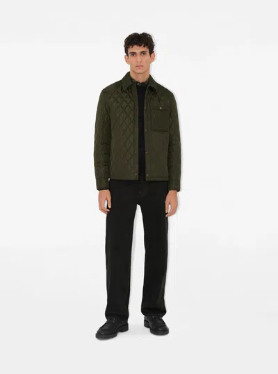 Burberry Men Green Quilted Jacket With Classic Collar In Tech Fabric Man In Black