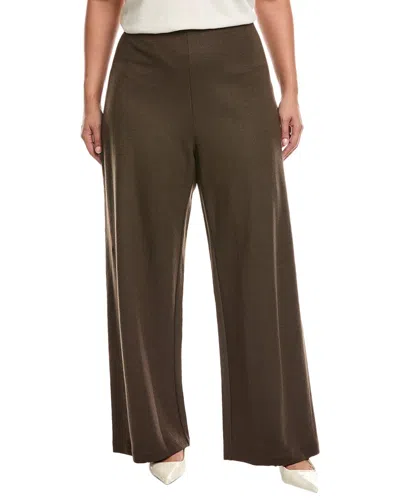 Eileen Fisher Plus Wool Wide Pant In Brown