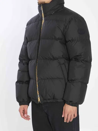 Burberry Snowdon Down Jacket With Check Profile In Black