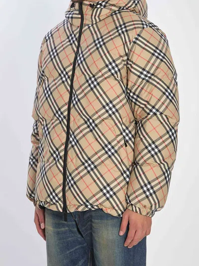 Burberry Men Reversible Check Puffer Jacket In Brown