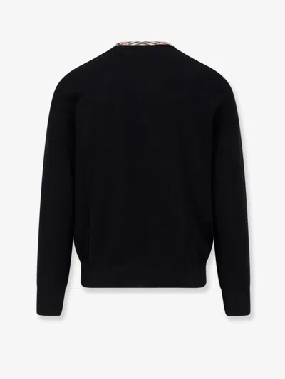Burberry Men Wool Sweater With Check Profiles In Black
