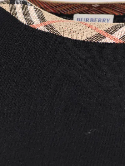 Burberry Men Wool Sweater With Check Profiles In Black