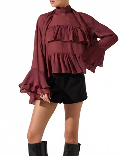 Astr Fae Long Bell Sleeve Top In Wine In Red