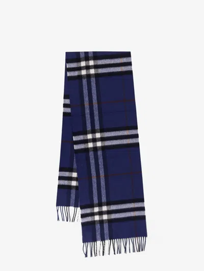 Burberry Cashmere Scarf Featuring Check Pattern And Fringe In Blue