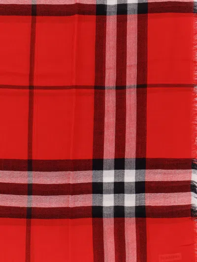 Burberry Wide Check Wool Scarf In Red