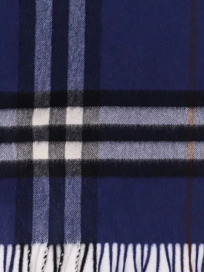 Burberry Cashmere Scarf Featuring Check Pattern And Fringe In Blue