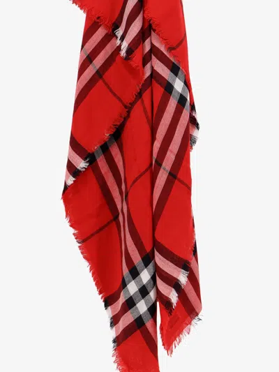 Burberry Wide Check Wool Scarf In Red
