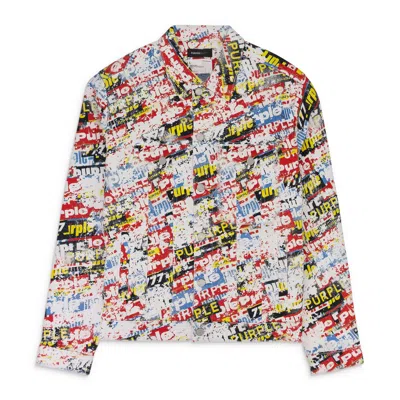 Purple Brand Stickers Trucker Aop Denim Jackets In Multi