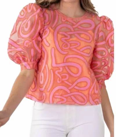 Emily Mccarthy Bella Puff Sleeve Top In Joy Coral In Pink