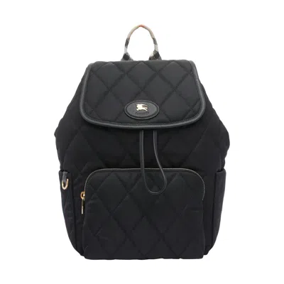 Burberry Womens Black Horseshoe Drawstring Woven Backpack In Black