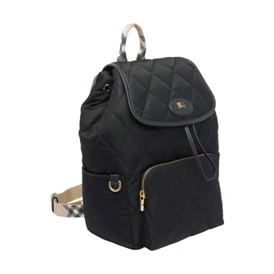 Burberry Womens Black Horseshoe Drawstring Woven Backpack In Black