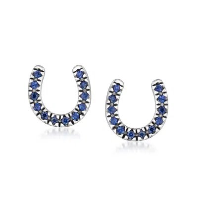 Ross-simons Sapphire Horseshoe Earrings In Sterling Silver In Blue