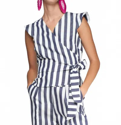 Vilagallo Cruzado Crossed Top In Raya Azul In Blue