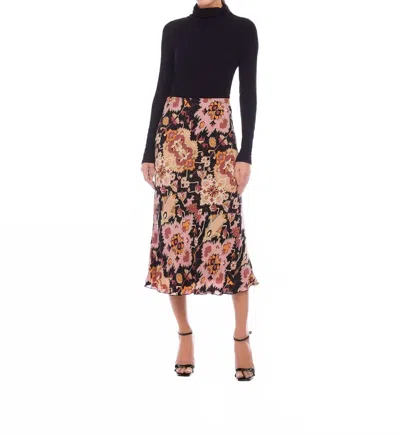 Fifteen Twenty Mia Bias Midi Skirt In Print Floral In Black
