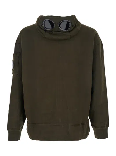C.p. Company Men Sweatshirts Hooded Open In Brushed Emerized Diagonal Fleece In Green