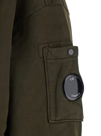 C.p. Company Men Sweatshirts Hooded Open In Brushed Emerized Diagonal Fleece In Green