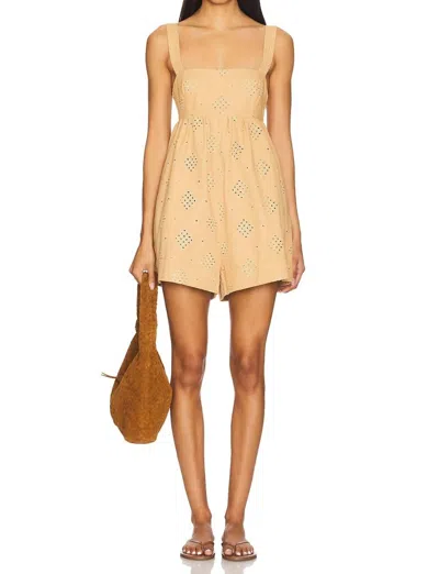 Line And Dot Brin Eyelet Romper In Tan In Multi