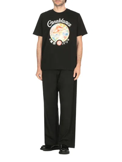 Casablanca Black Crewneck T-shirt With Logo On The Front In Black